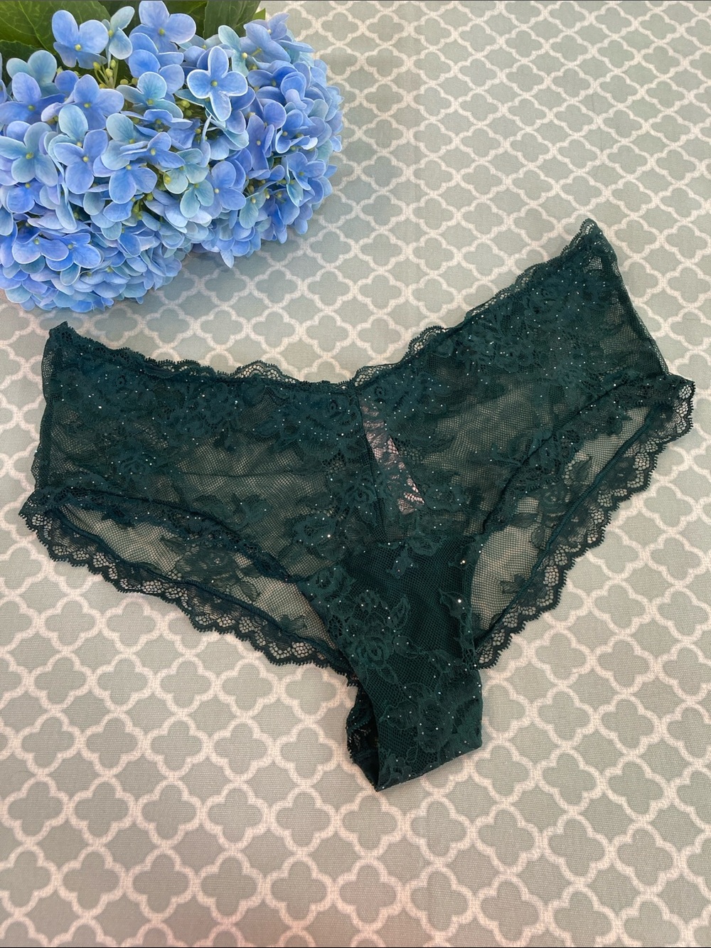 Victoria’s Secret Sequin Lace High Leg Cheeky XXL Green Cilantro